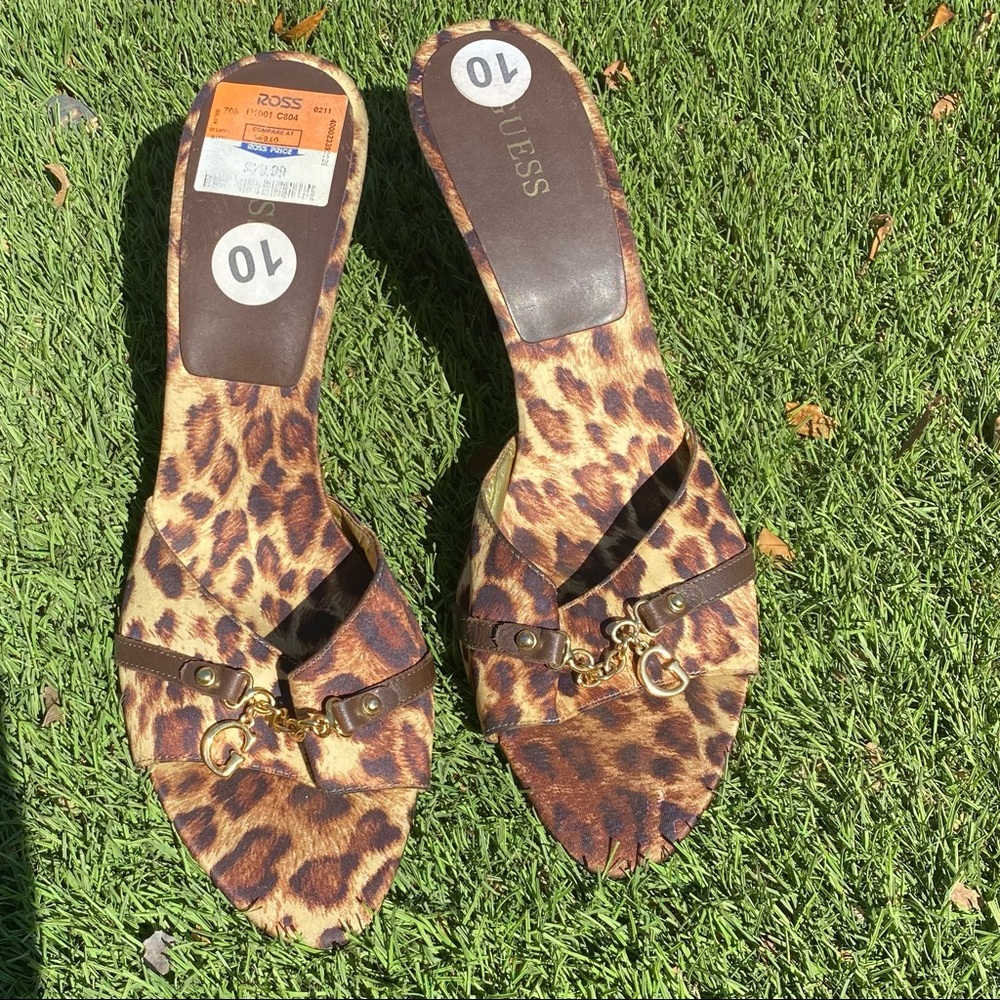 2inch Guess chained leopard kitten heel, size 10.